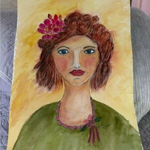 Watercolor Lady In Green 10x14 on Paper